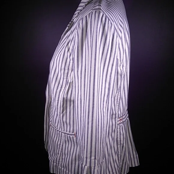 Gorgeous Vintage cabi Spring 2008 Nautical Navy & White Ticking Blazer - Picture 7 of 13